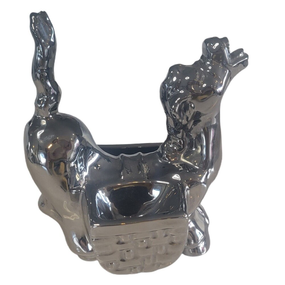 Chrome Ceramic Donkey‎ Dresser Caddy Valet Planter Figurine Art Pottery Vintage